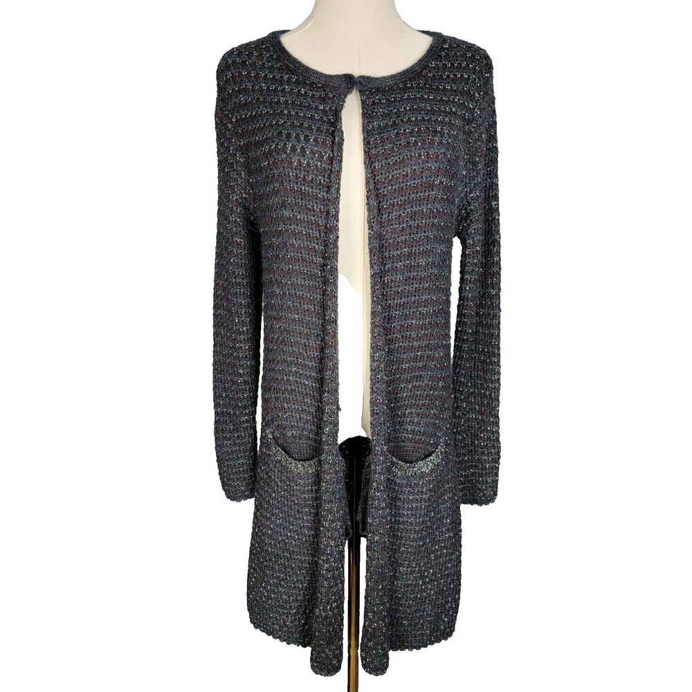 Belldini Size S Black & Jewel-Tone Knit Cardigan Mohair Wool Blend Metallic Shim